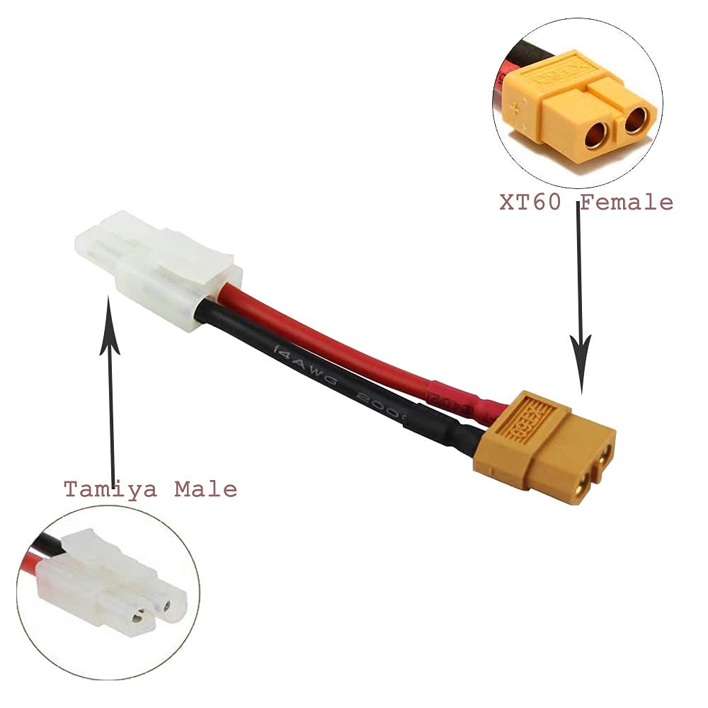 YIXISI 4 Pièces Compatibles avec Tamiya vers XT60 Câble Adaptateur, Compatibles avec Tamiya Connecteur vers Prise XT60 Connecteur, avec 10cm 14AWG Câble en Silicone, pour Batteries Lipo