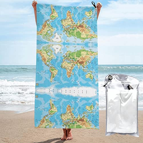 Ewmar World Map Microfiber Absorbent Bath Towel Quick Dry Pool Towel Oversized Travel Beach Towel (Horizontal Section) #TOP1