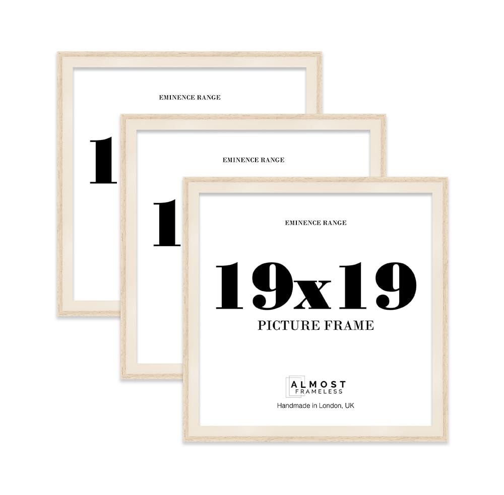 19x19 Oak Picture Frame - Rustic Wood Industrial Effect Photo Frame for Wall Display, Ideal for Posters, Prints & Home Décor, Wall Hooks, 32mm Edge - 3 Pack