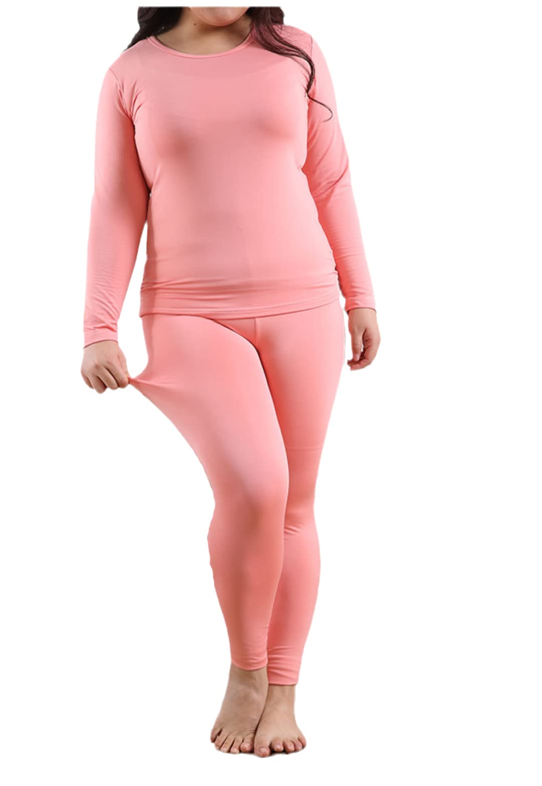 Disimlarl Damen Lange Fleece Thermounterwäsche, rose, 52