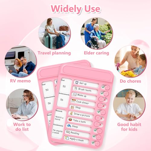 Image of Audab 2Pcs Dry Erase Chore Chart for Kids, Magnetic Checklist Board, My Chores Slider Chart to Do List Board, Routine Reward Chart Schedule Board Task Tracker for Home Refrigerator, Wall, Desk (Pink)