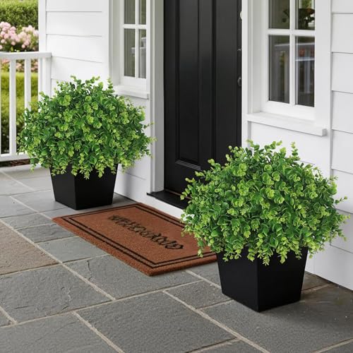 Planta en maceta de eucalipto sintético decoración exterior jardín juego de 2 arbustos falsos 3