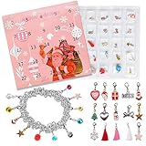 Mouttop Advent Calendar,Charm Bracelet DIY 23Charms with 1 Bracelet Fashion Jewelry Christams Advent Calendars for Kids(2018 Pink) (pink1)