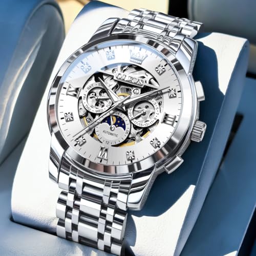 OLEVS Mens Automatic Watch Skeleton Diamond Luxury Mechanical Self Winding Dress Wrist Watch Waterproof Luminous2