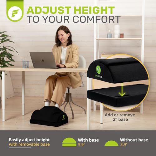 Image of ErgoFoam Foot Rest for Under Desk at Work with Warm Feet Pocket - Chiropractor-Endorsed Foot Rest Warmer, High-Density Foam, Velvet