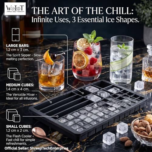 Image of WoIoT Silicone Ice Cube Tray | Multi-Shape Cube & Stick Ice Mould (46 ice Cubes) | BPA-Free Flexible Freezer Tray for Easy Release, Cocktails, Whiskey, Coffee & Drinks (Multicolor) 1 Tray