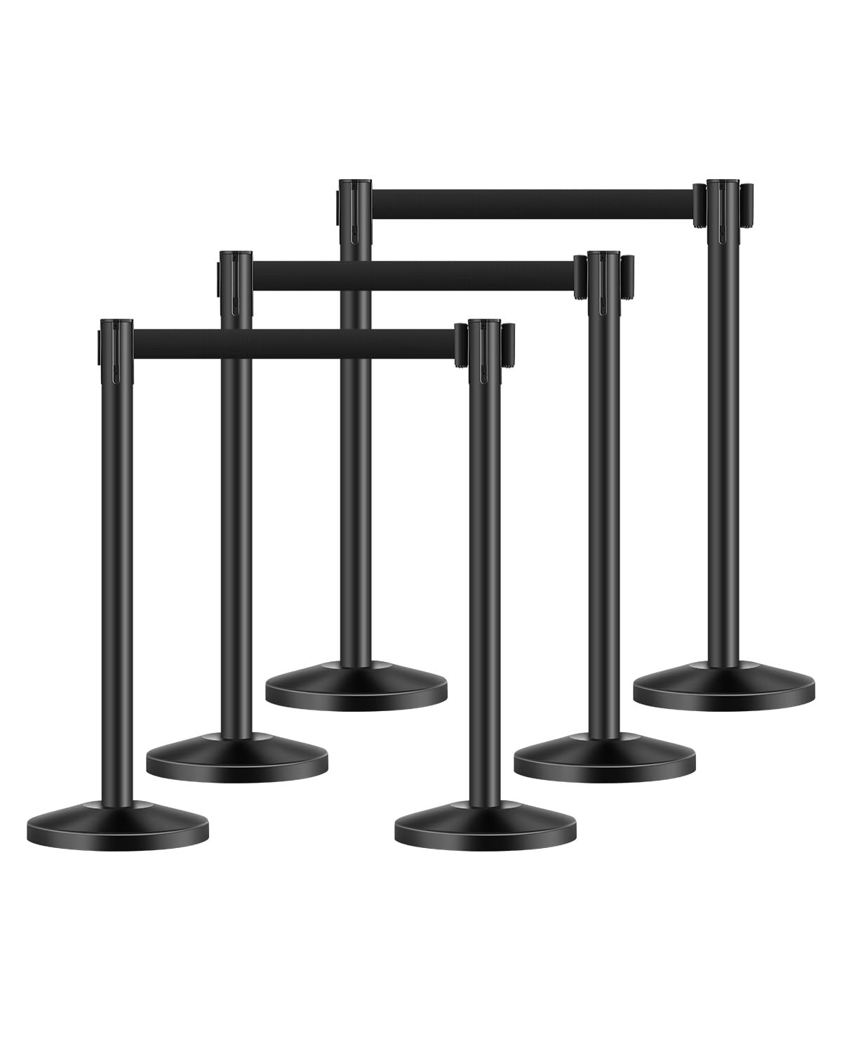 VEVOR Stanchion Post, 6 Pcs Stanchions with Retractable Belts, Carbon Steel Black Stanchions Queue with Sand Injection Hollow Base, Crowd Control Barriers for Theaters, Parties, Weddings, Exhibitions