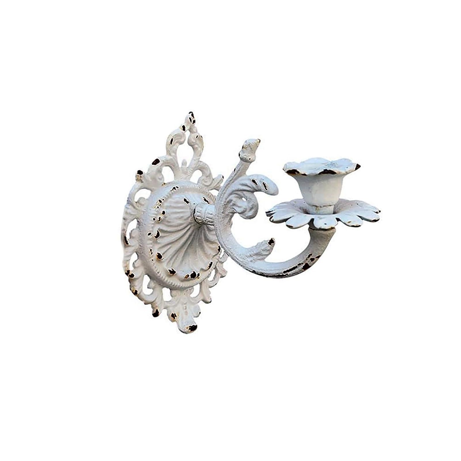 Lot de 2 bougeoirs muraux en fonte style shabby chic à suspendre pour mur, appliques murales, décoration de cheminée de salon (blanc)