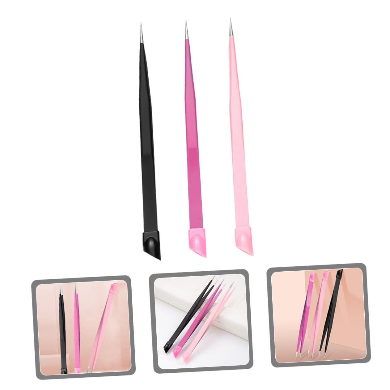 VICASKY 4 Set Pinzette Doppiper Nail Art Inossidabile Con Pressionper Adesivi Per Donne Design Versatile Per Unghie 3 Pezzi*4