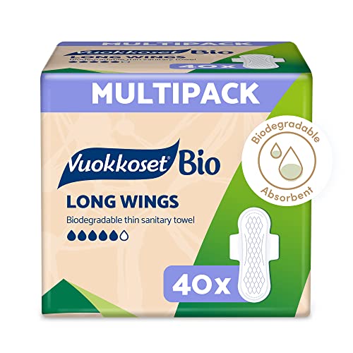 Compresas Maxi Vuokkoset 100% ecológicas, Biodegradables, Algodón orgánico - Multipack de 4x10 unidades