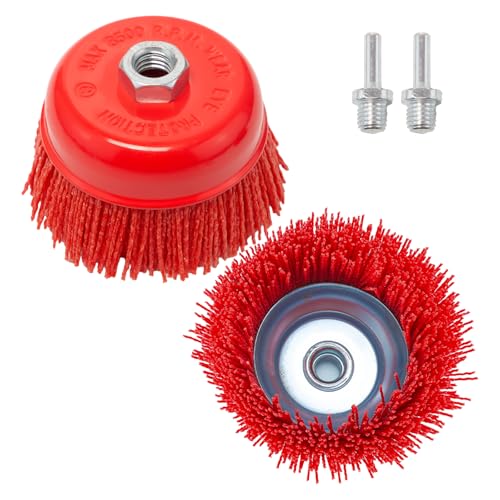 Pilikoll 2 Piezas 100 mm Cepillo Nailon Taladro con Rosca M14 Amoladora Cepillo Taladro Nylon cepillode Disco de Nylon Cepillos de Copa de Nailon para Pulir Eliminación de óxido,Corrosión,Pintura
