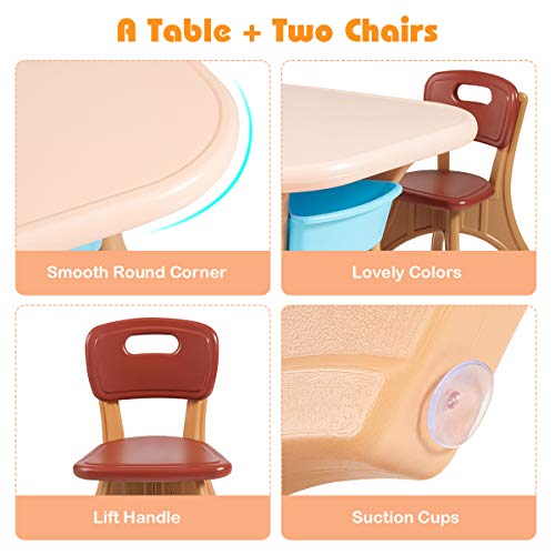 Image of GLACER Toddler Table and Chair Set - 3 Pieces Children Activity Table w /4 Storage Bins, Kids Play Table, Kids Table and Chairs for Reading, Drawing, Playroom, Snack Time