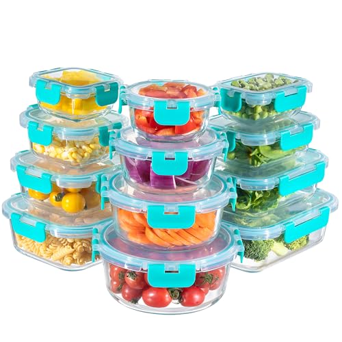 MFY 12-Pack Glass Containers with Lids, Reusable Meal Prep Containers, Leak-Proof, Airtight Glass Food Storage Containers with Lids, Safe for Microwave, Oven, Freezer, and Dishwasher Green
