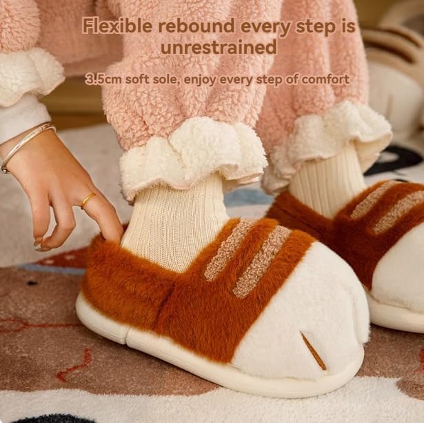 Cartoon Cat Paw Slippers, 2024 3D Cozy Fluffy Plush Cloud Slippers, Indoor Home Japanese Cat Foot Slippers4