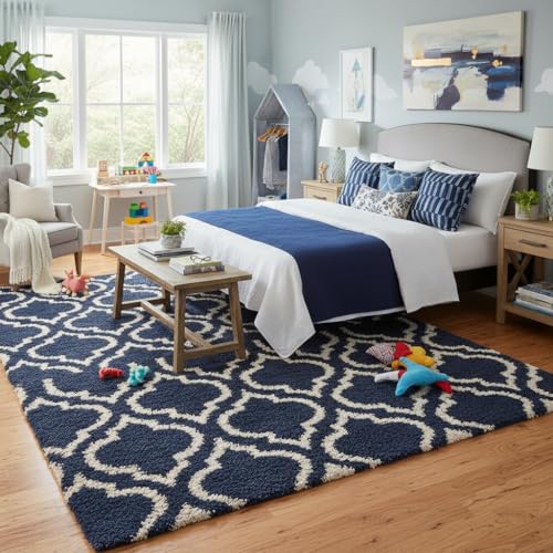 Image of Carpet for Hallway, Kitchen, and Modern InteriorsCarpetCozy Shag Runner for Living Room, Bedroom & Office Decor ETC Size 5x8 feet, Patten-Solid (Blue M-iii)