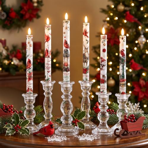 Image of Aurelema 6pcs Christmas Flameless Taper Candle Battery Operated with Remote