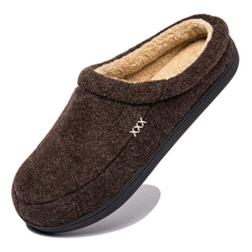 Image of NewDenBer Men's Warm Memory Foam Suede Plush Fleece Lined Slip on Indoor Outdoor Clog House Slippers