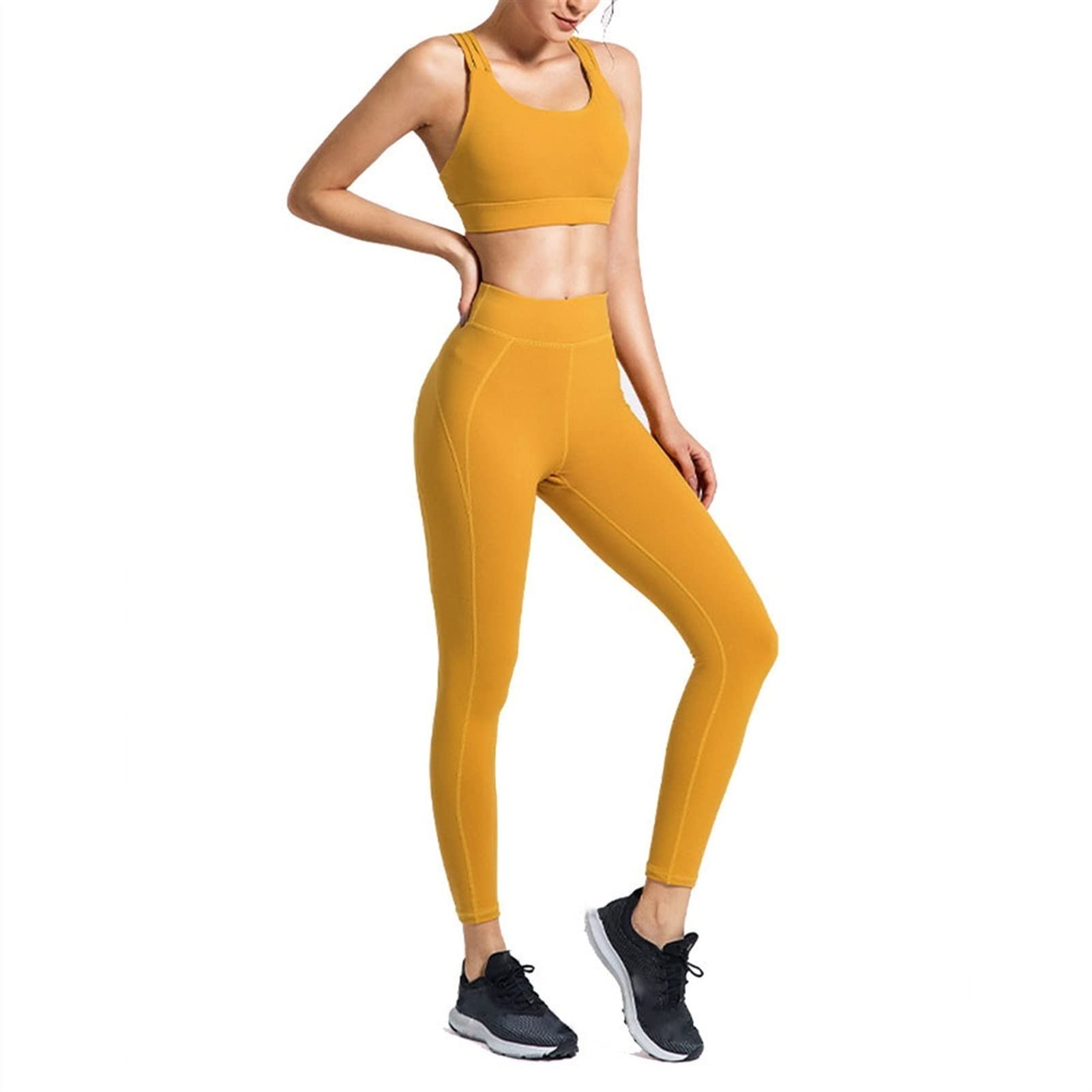Strój do jogi damski fitness zestaw odzieży sportowej, 2-częściowy strój damski sportowy biustonosz joga legginsy zestaw trening fitness spodnie seksowne paski krzyż tył tank topy odzież siłownia bieganie trening najlepsze legginsy