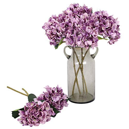 Kisflower 6Pcs Hortensia de Seda Flores Artificiales Hortensia Realista Ramo de Flores para la Fiesta de Bodas Oficina Decoración para el hogar (púrpura)