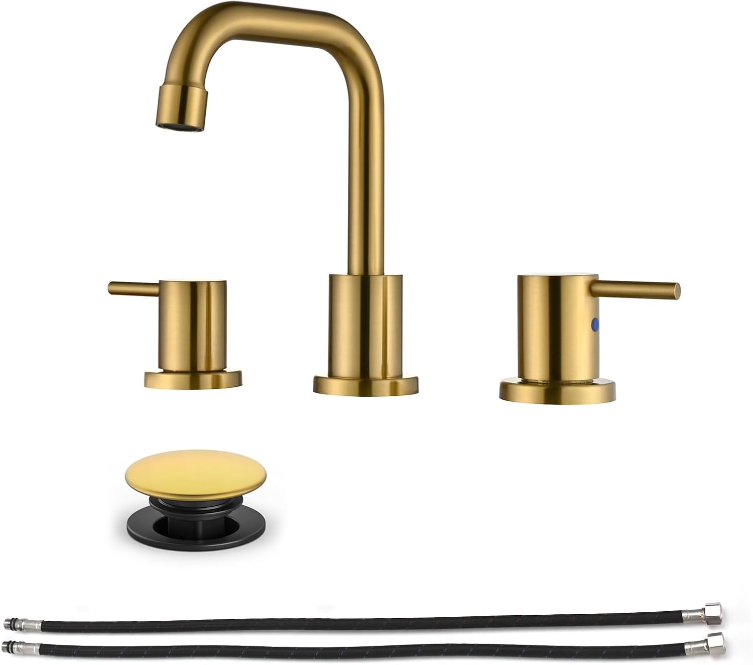 Brushed Gold Bathroom Sink Faucets 3 Hole Widespread 8 inch for RV Vanity Faucets for 6-12 Inch with Pop-up Drain Supply Line Made of Stainless Steel and Metal