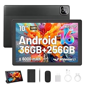MUISOO Tablet de 10 Pulgadas, Android 16 Tablet con Teclado, Octa Core, 36GB RAM 256GB ROM (1TB TF Expand) Cámara 5MP + 8MP 6000mAh Tablets de PC Touch Pad con Stylus Ratón Auricular y Caja