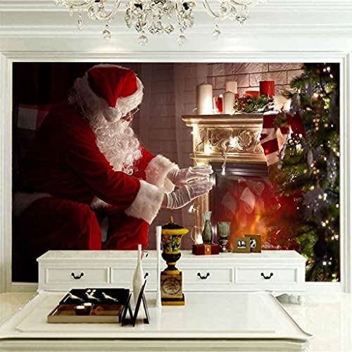 Peinture murale Père Noël 3D grand format sur canevas adhésif