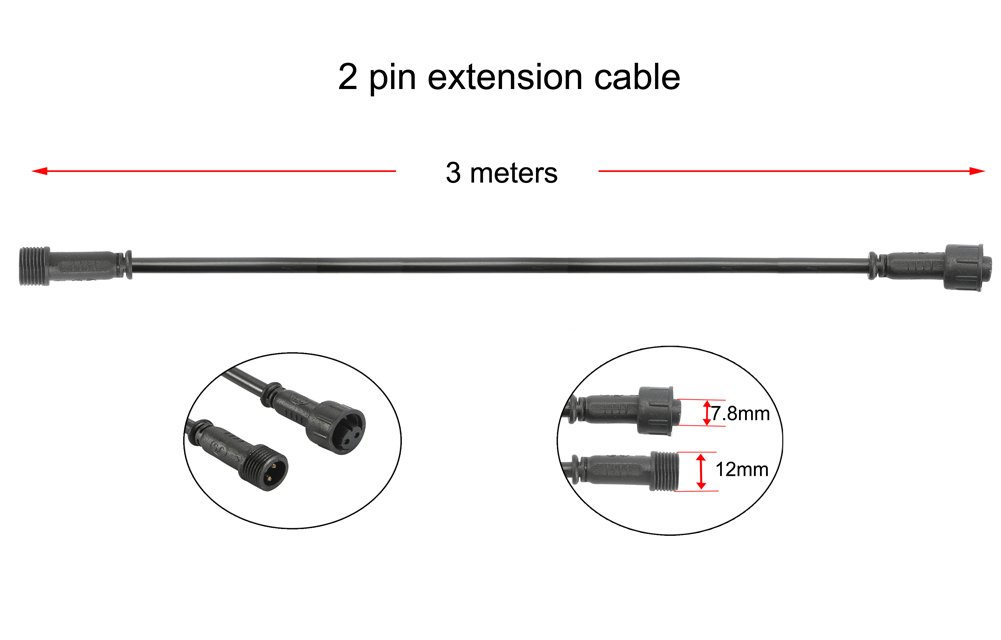 Lot de 5 câbles d'extension de 3 m avec connecteurs mâles et femelles à 2 broches aux deux extrémités pour lumières LED de couleur unique