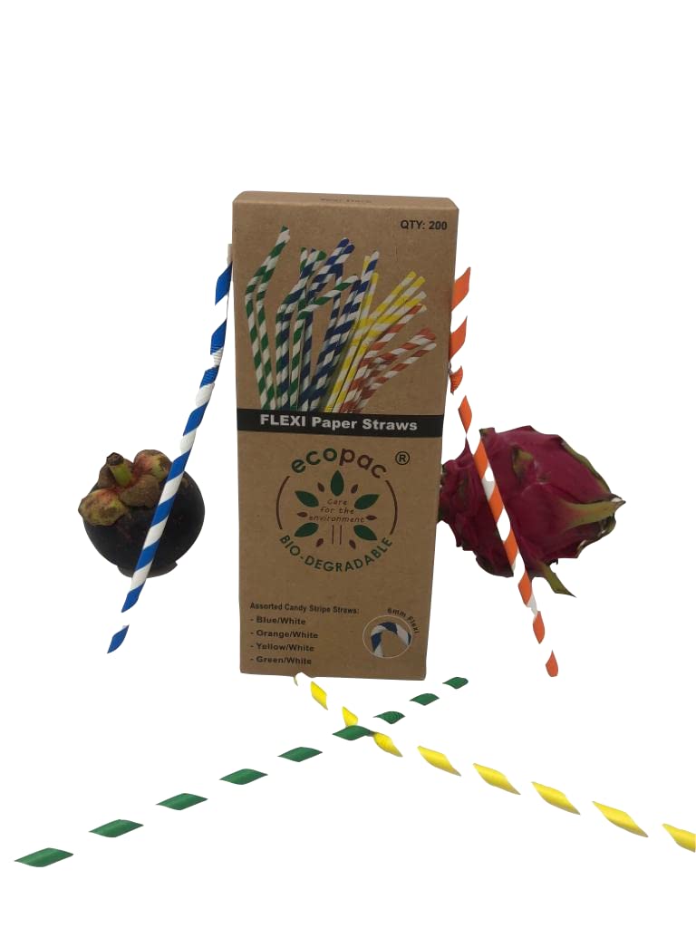 Flexi/Bendy Assorted Candy Stripe Paper Straws x 200