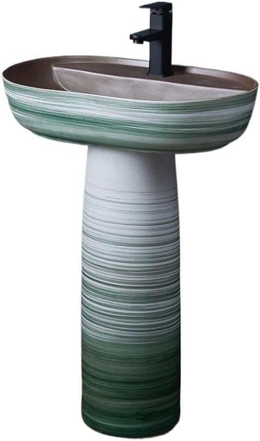 Pedestal Sinks Simple Ceramic Column Wash Basin Outdoor Balcony Courtyard Integrated Bathroom Sink (A)