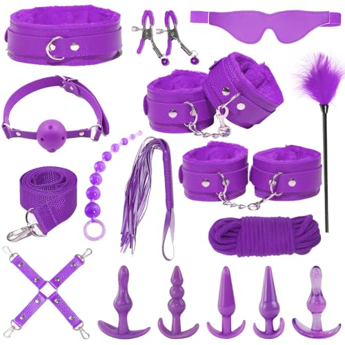 QHJ 16 Piezas SM Bondage Kit, BDSM Restraints Kits con Plug Anal Butt Plug Máscara y Sexual Esposas, Erótico Set Juguetes Sexuales para Parejas Bondage Set Esposas para Principiantes y Experimentados