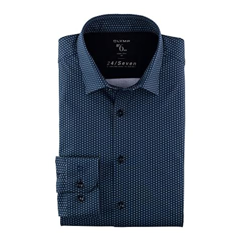 OLYMP Herren Businesshemd Langarm No. Six 24/Seven,Männer,Digitaldruck auf Uni,super Slim,Urban Kent,Marine 18,40 Cover
