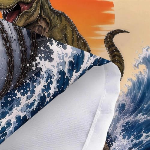 Image of Boziqr Funny Dinosaur Shower Curtain, Cool Dinosaur Shark Ocean Wave Decor Fabric Bathroom Curtains, Fun Animals Fabric Bath Curtain with 12 Hooks 60 X 70 Inch