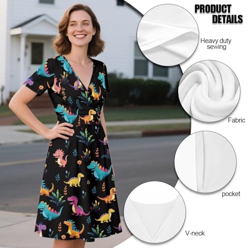 Image of Women's Summer Formal Dresses Short Sleeve Wrap V Neck Dresses Bridesmaid Wedding Guest Dress with Pockets