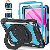 ROISKIN für iPad (A16) 11./10. Generation Hülle 2025/2022, Heavy Duty Stoßfeste Hülle für iPad 11/10 Generation 11/10.9 Zoll mit Displayschutz,Drehbarer Ständer,Schultergurt und Stifthalter,Hellblau