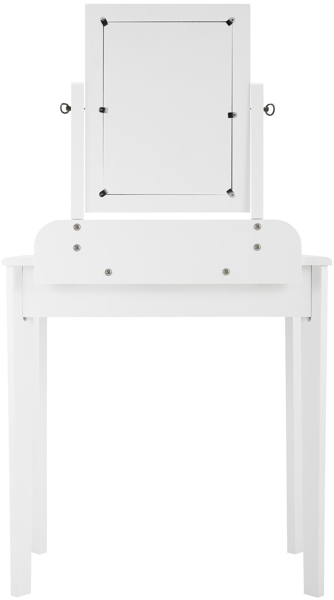 CLP Schminktisch Set mit Hocker und Spiegel Velia, Kosmetiktisch mit Schublade, Sitz gepolstert, Gestell aus Pappelholz Farbe weiß