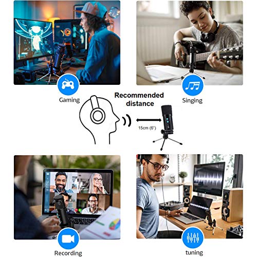 USB Mikrofon, PC Mikrofon mit Stativständer, Stummschalttaste, Latenzfrei, Computer Mikrofon für Video Konferenzen… – Bild 8
