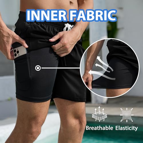 Srnede Mens Swim Trunks Swim Shorts Board Shorts Quick Dry Beach Shorts Swimwear Bathing Suits with Compression Line2