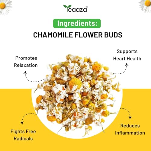 Image of Teaaza Chamomile Flower Tea, 100 Grams-100+Cups, For Sleep, Relaxation, Anxiety & Stress Relief | Calming Herbal Tea - Caffeine Free - Flower Based - Non-Bitter | Diwali Gift for Family, Friends & Corporate Gifting
