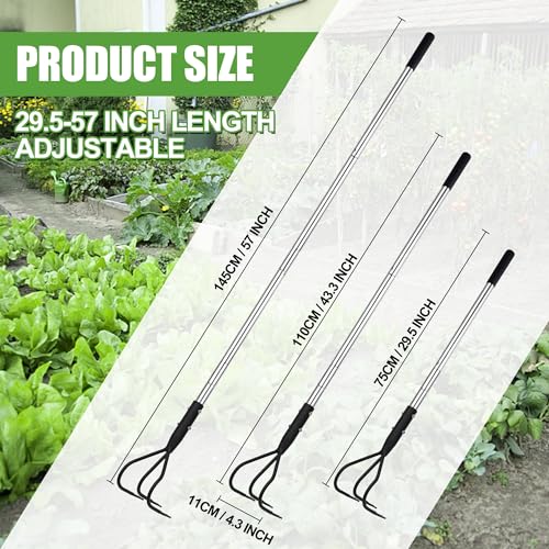 Cultivador de Jardín Tenedor 3 Dientes con Mango Ajustable miniatura 5