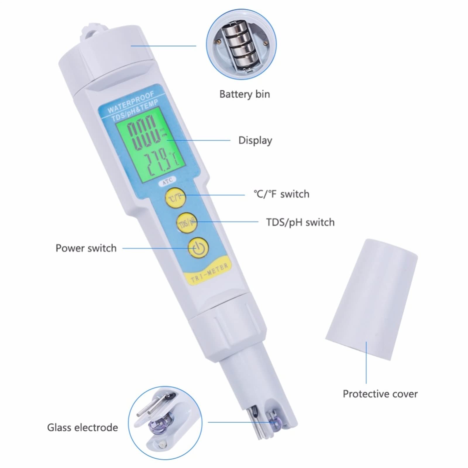 Tester dell'acqua Monitor PH multiparametrico Misuratore TDS Acquario Acidometro Analizzatore della qualità bevanda
