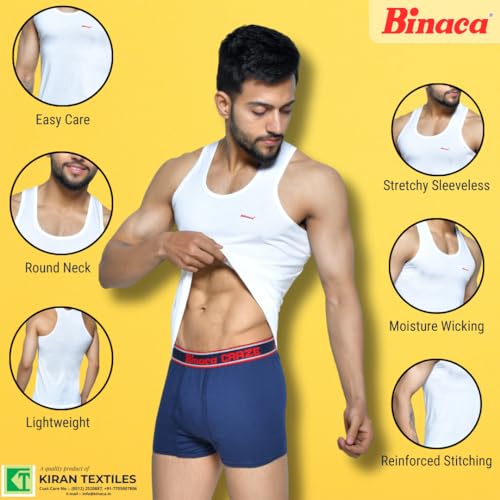 Image of Binaca Pears Sleeveless Vests for Men, Pack of 3 & 5 White Vests, Comfortable Cotton Inner Vest & Sando Baniyan for Gym & Sports