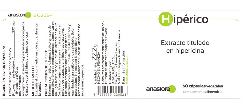 MILLEPERTUIS * PACK DE 4 * 240 gélules * Extrait Titré en Hypéricine *Cerveau, Digestion (troubles gastro-intestinaux), Équilibre émotionnel.