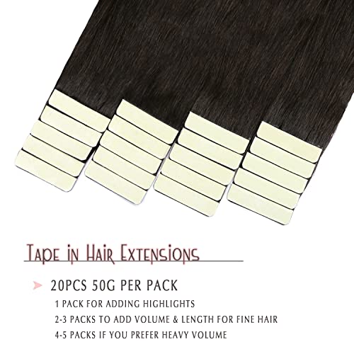 SURNEL Tape in Hair Extensions Human Hair 18 Inch Color 1B Off Black 20pcs 50g/pack Seamless Skin Weft Invisible Tape Hair Extensions for Women Salon Quality (T18inch - Image 3