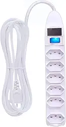 Extensão Elétrica 6 Tomadas com Interruptor, Cabo 3 Metros, Filtro de Linha Bivolt 10A, Proteção com Fusível, Até 2200W, Certificação Inmetro, Régua de Energia Tripolar para Eletrônicos e Escritório