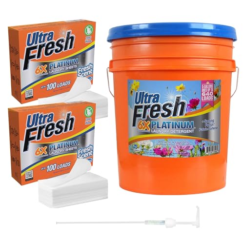 Image of Ultra Fresh 6X Platinum 5 Gal Laundry Detergent with Fabric Softener Bundled with 2 Pack Platinum 6X Laundry Detergent Sheets with Fresh Scent