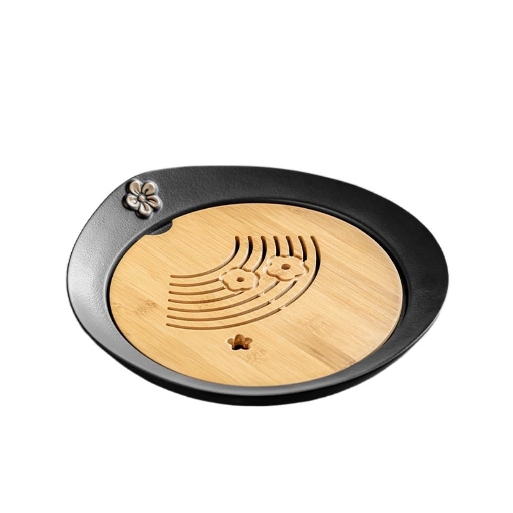 Bandeja de té Sencilla Bandeja de té Bandeja de té Redonda para el hogar Bandeja de Taza de té de cerámica Juego de té de Kung fu pequeño con función de Almacenamiento de Agua (A)