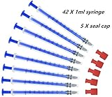42 Pack 1ml Luer Slip Tip Syringe with 5 Storage Caps for Refilling and Measuring Liquid, Oil or Adhesives