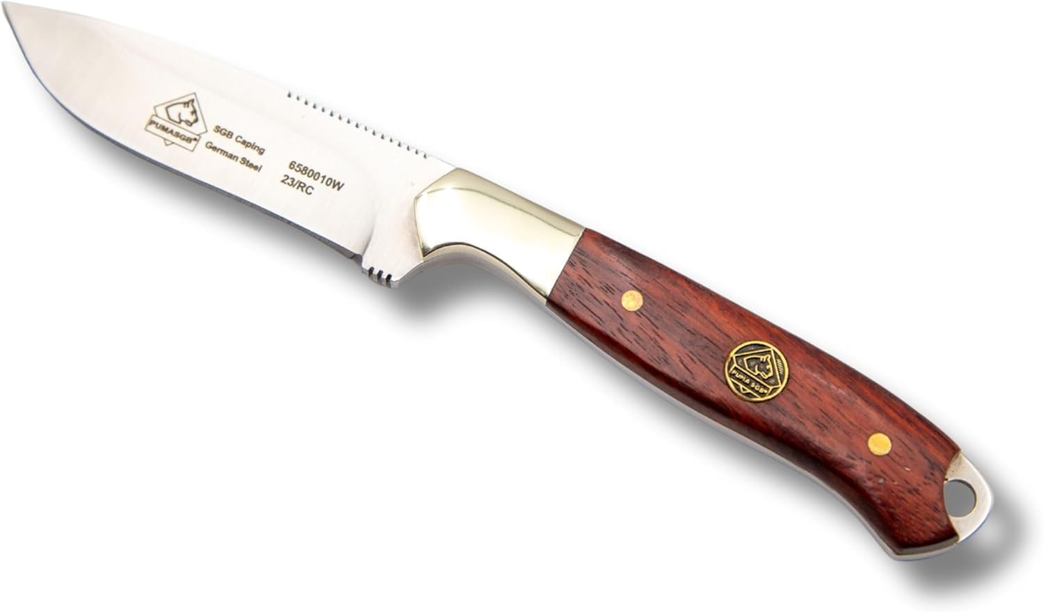 Puma SGB – Caping Knife - Präzisionsmesser für Jagdtrophäen - 63mm Klinge aus deutschem Stahl (1.4116, 55-57 HRC) - Griffschalen aus Jacarandaholz - Inklusive Lederscheide (Art.Nr.: 6580010W)