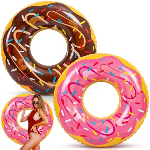Motionchic 2 Pack 47.24 Inches Donut Pool Floats Large Inflatable Donuts Tube Jumbo Swim Rings with Sprinkles for Adults Swimming Pool Party...