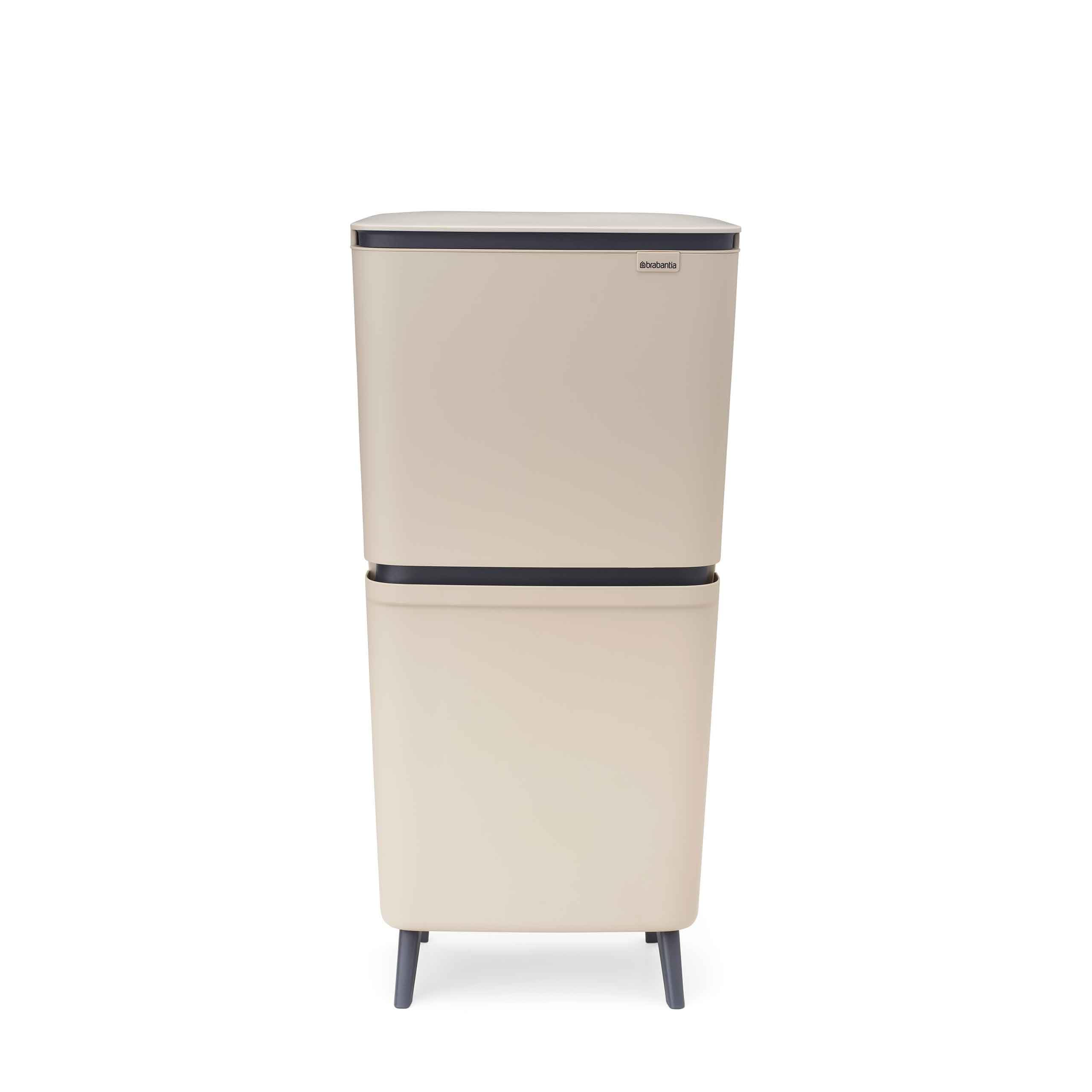 Brabantia SortUp Abfalleimer Hi 10+10+25 (Soft Beige), Mülleimer mit Deckel mit herausnehmbaren Behältern, schlankes Mülltrennsystem für die Küche mit sanft schließendem Deckel